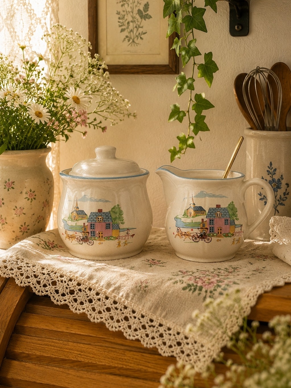 Vintage Heartland Style Sugar Bowl & Creamer Set – Cottagecore Chic